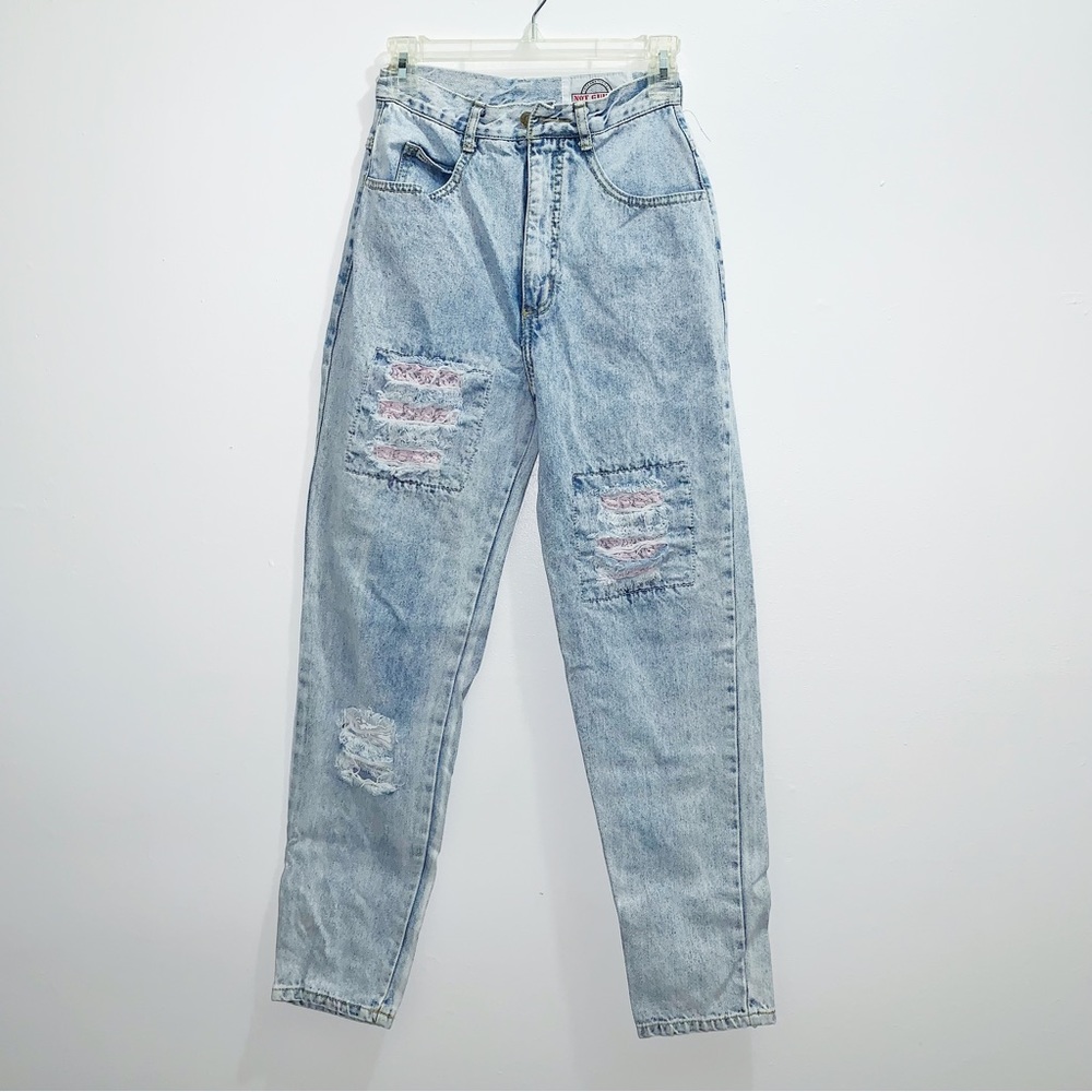 NOT GUILTY High-Waisted Ripped Mom Jeans Light Blue Denim Size 7/8